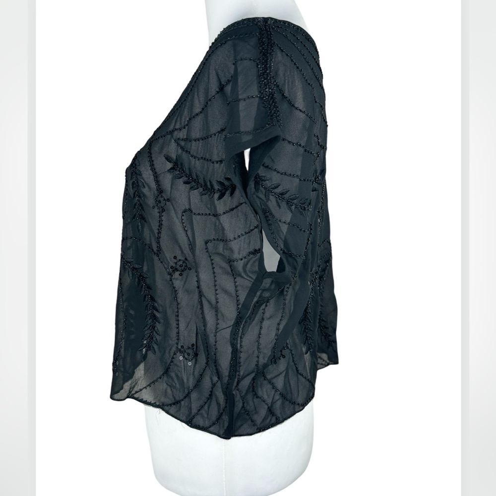 Verte NWT Black Lux Beaded Sequin Relaxed Fit Blouse Top Large Francesca’s - Picture 6 of 7